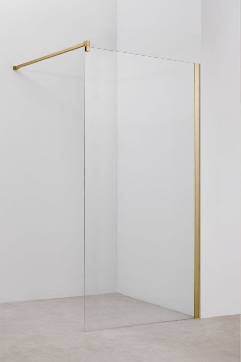 Feste Duschwand 100x195 cm, 8 mm gehärtetem Klarglas und Gold gebürstetem Bristol-Aluminium - Gebürstetes Gold