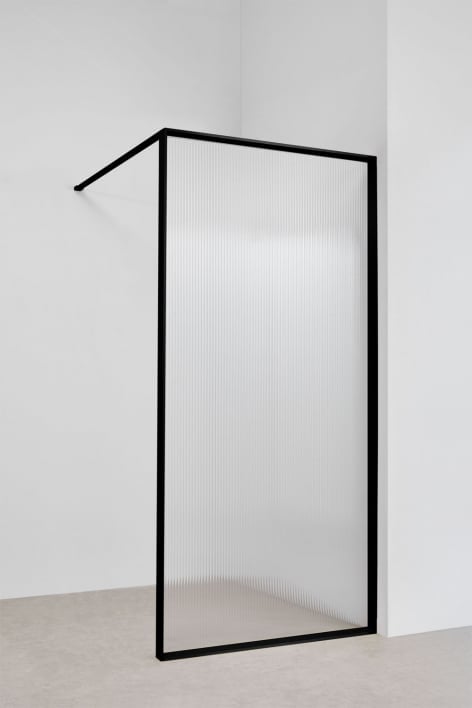 Feste Duschwand 80x195 cm, 5 mm gehärtetem Klarglas geriffelt und Schwarz mattem Trafalgar-Aluminium