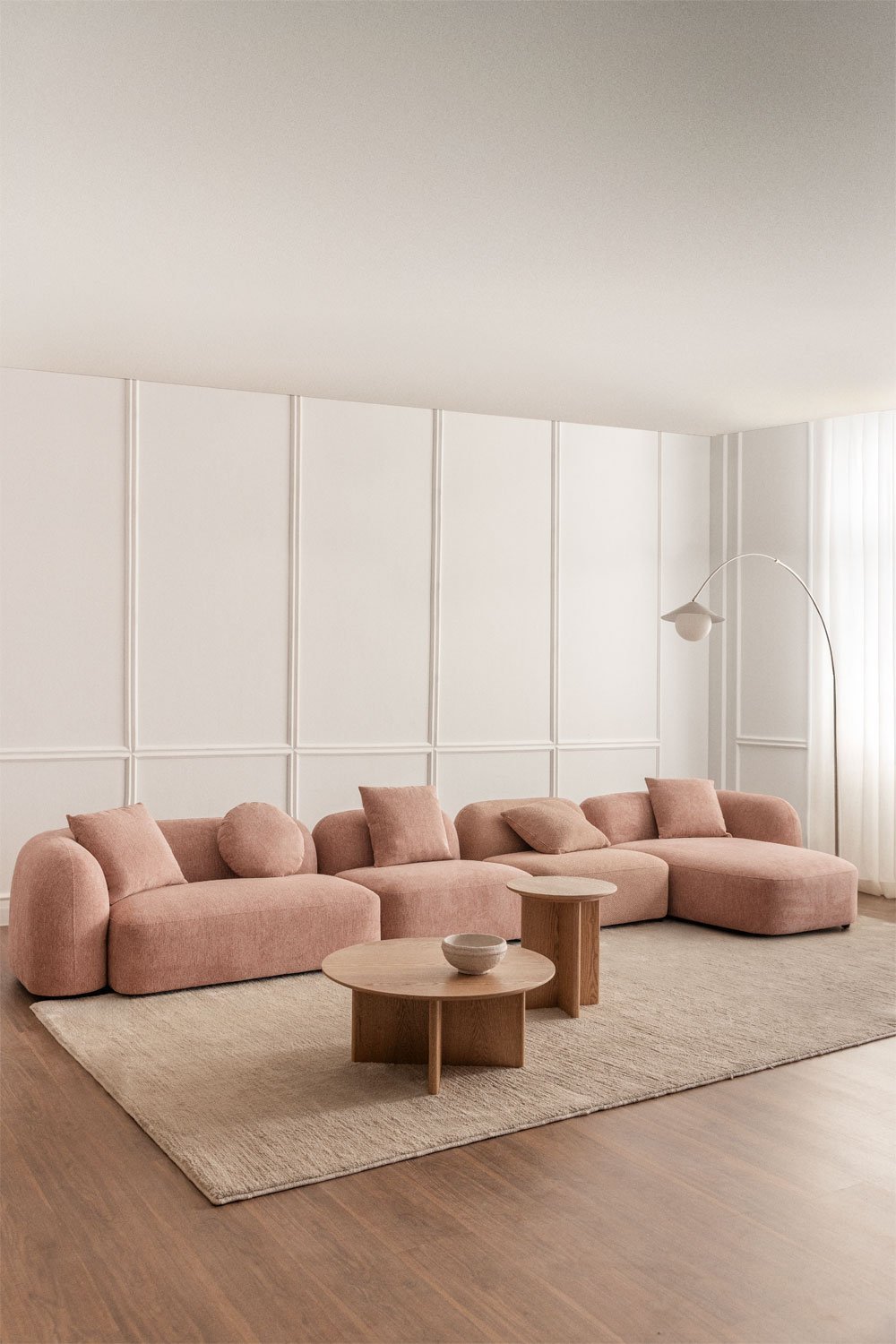 Modulares Sofa mit rechter Chaiselongue, 4-teilig, aus Chenille Coco, Galeriebild 1