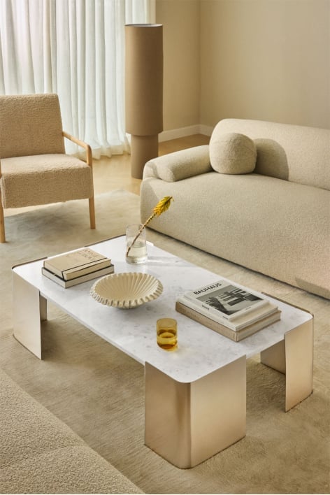 Rechteckiger Couchtisch 110x70 cm aus Marmor und Edelstahl Bemerit
