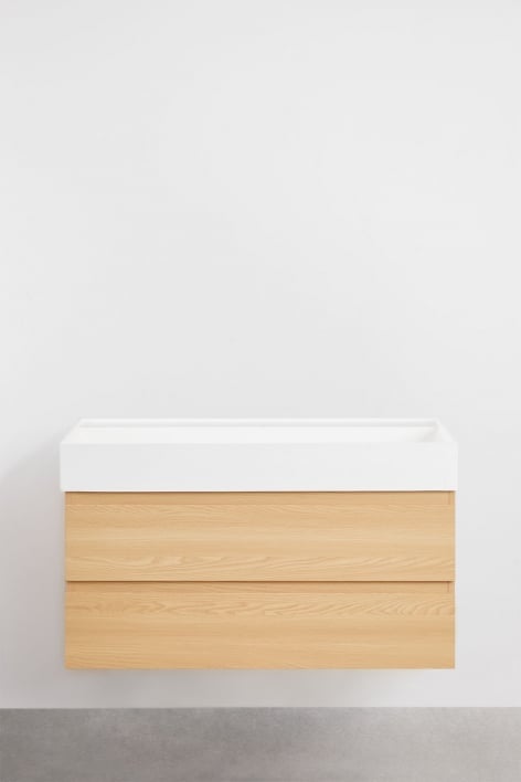 Badezimmerset aus Holz und Eschenfurnier mit integriertem Waschbecken Ona