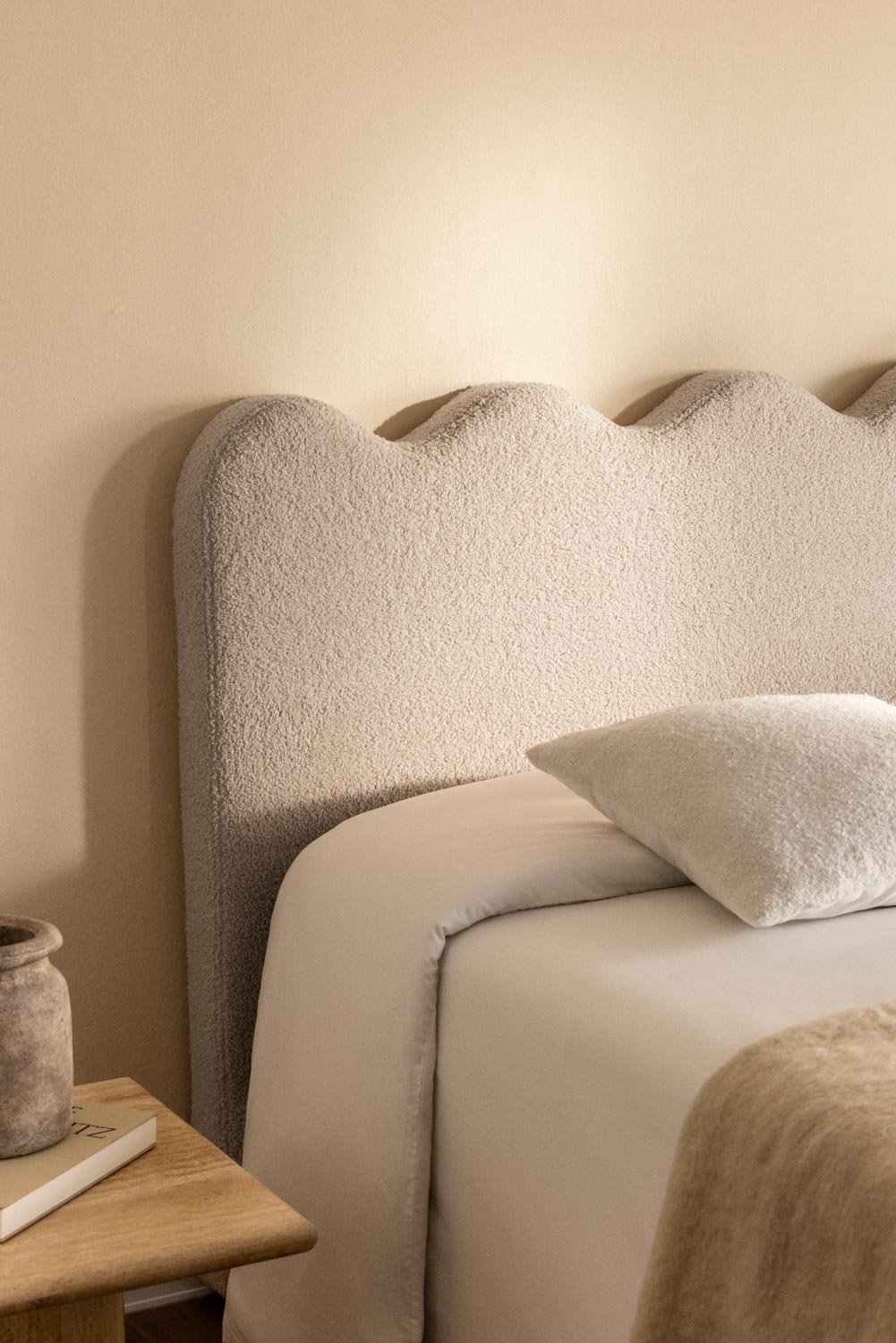 Bettkopfteil für 90cm in beige-creme Plüschstoff Fausto, Galeriebild 1
