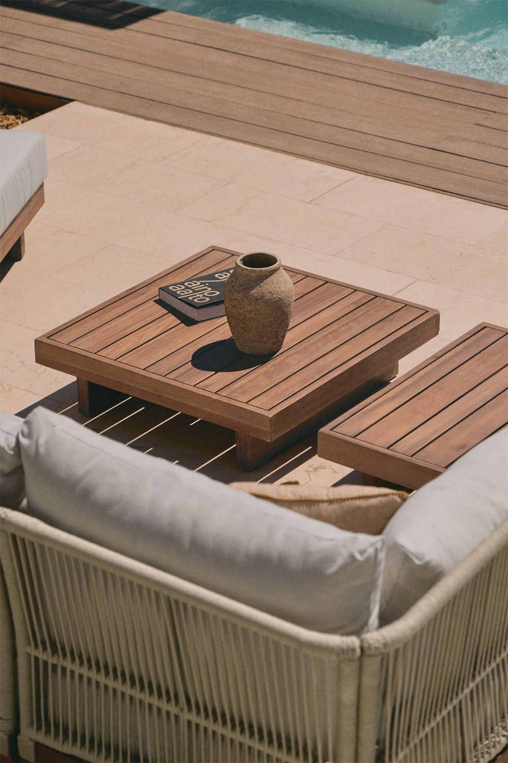 Dailin 4-teiliges Gartenset aus Akazienholz mit modularem Ecksofa, Couchtisch und Beistelltisch, Galeriebild 2