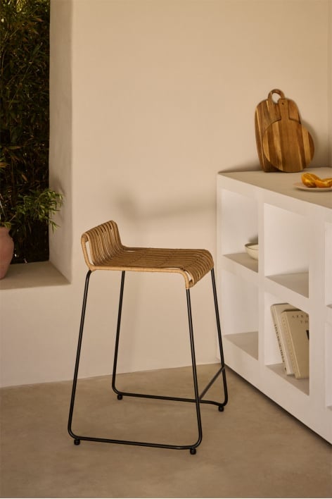 Garten Barhocker 65 cm aus Rattan und schwarzen Beinen Aroa - Schwarz