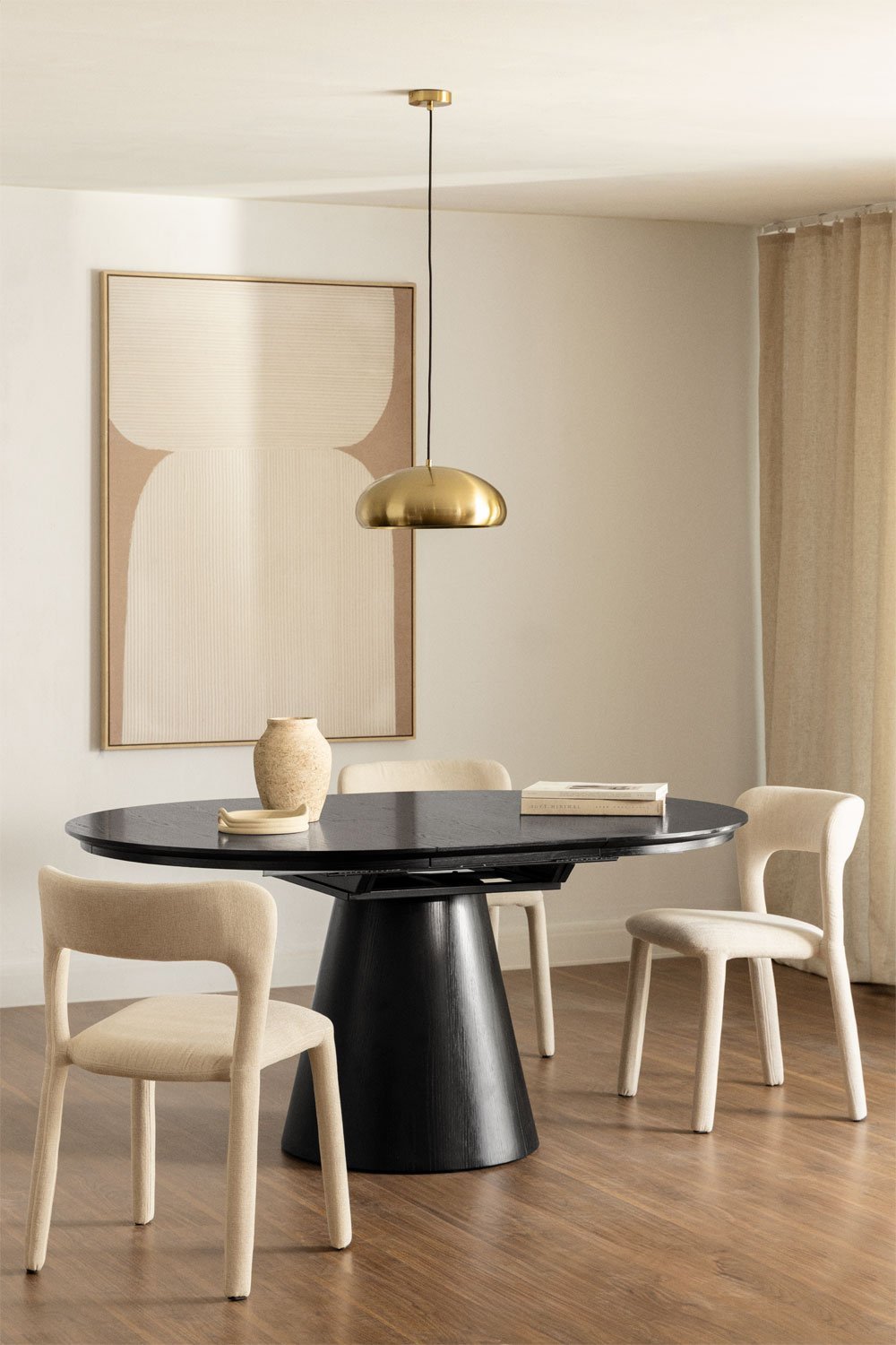 Ovaler Esstisch usziehbar aus MDF und Montana-Eichenfurnier, Galeriebild 2
