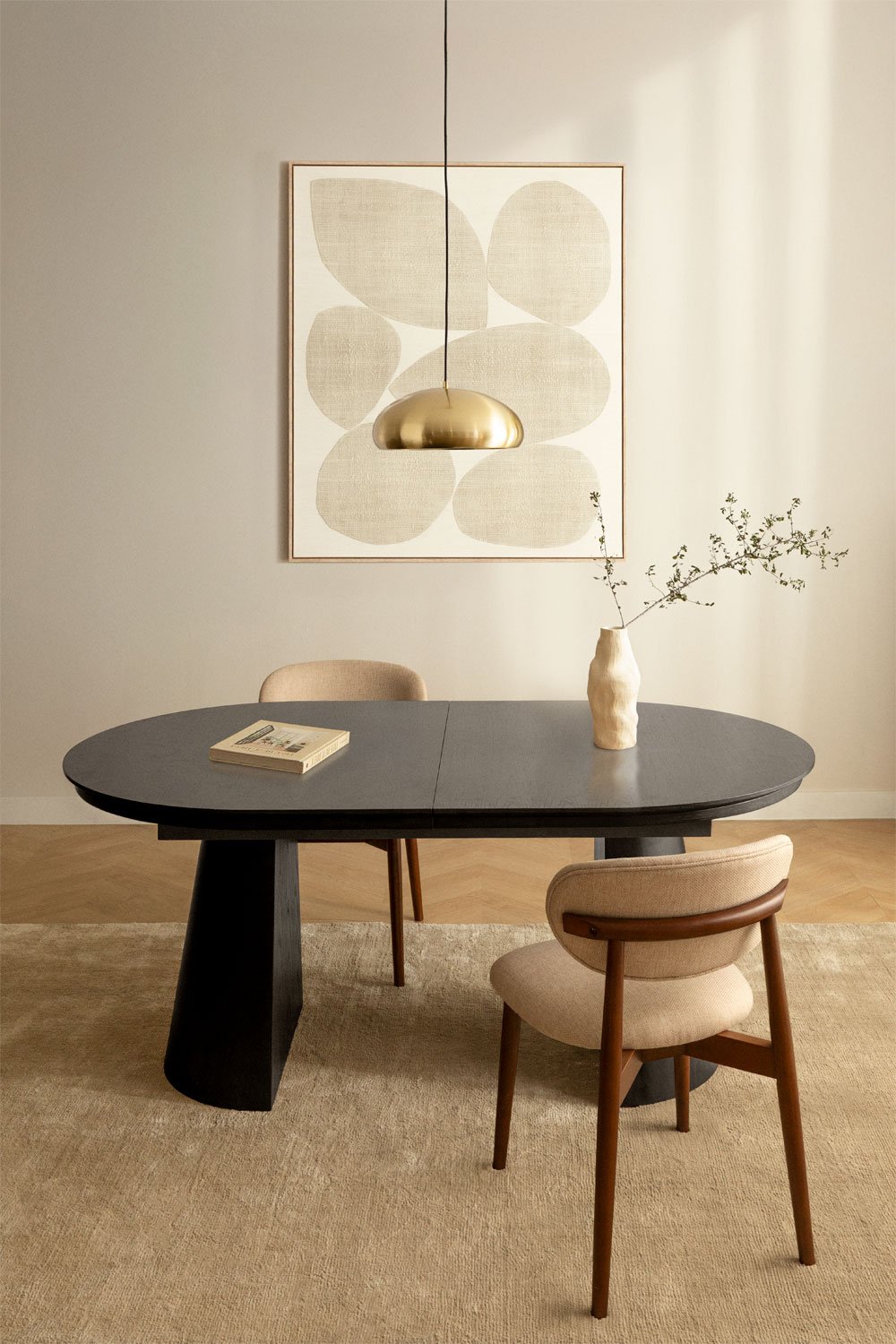 Ovaler Esstisch usziehbar aus MDF und Montana-Eichenfurnier, Galeriebild 1