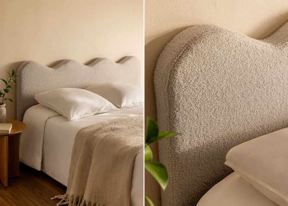 Bettkopfteil für 150cm beige-creme Plüschstoff Fausto