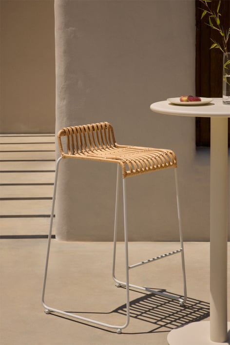 Garten Barhocker 75 cm aus Rattan und weißen Beinen Aroa