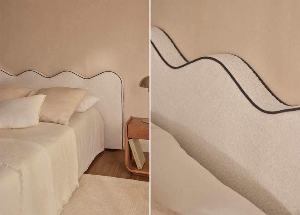 Bettkopfteil für 135cm Bett aus weißem Bouclé Elenor - Bouclé  Weiß