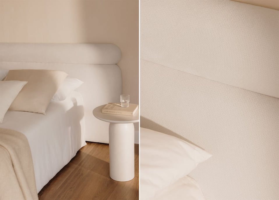 Bettkopfteil für 90cm aus weißem Stoff Cirene - Stofffarbe Weiss