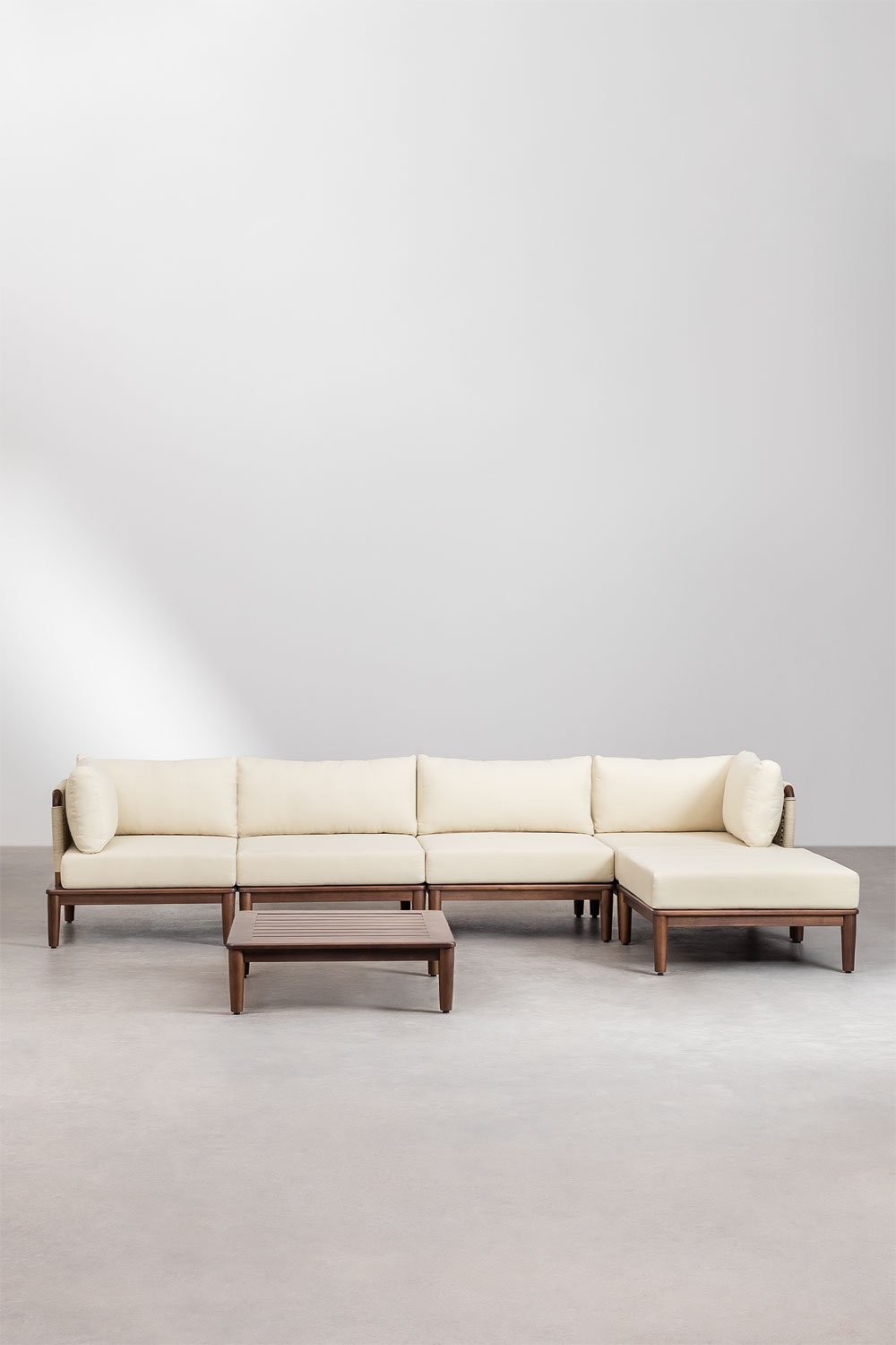 Wohnzimmer-Set mit 4-teiligen modularen Sofa mit 2 Ecksesseln, Couchtisch und Puff in Akazie Giulia, Galeriebild 3