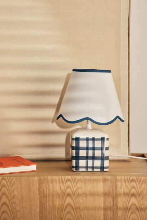 Pirela Tischlampe aus Keramik und Leinen, 35 cm