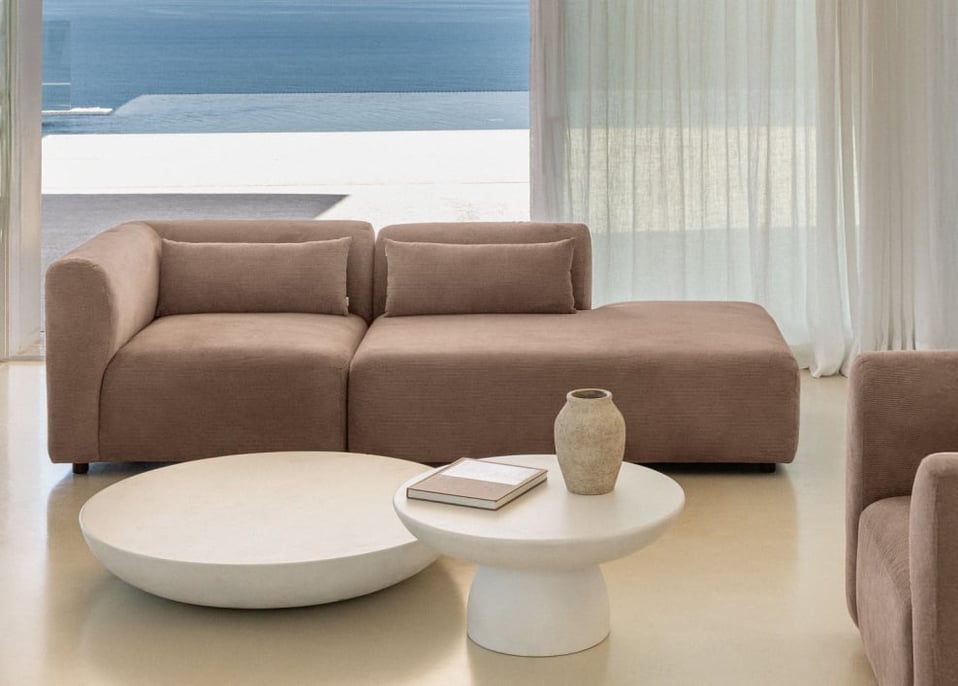 2-teiliges modulares Ecksofa Fogler mit Chaiselongue rechts - Kord Kamel Braun