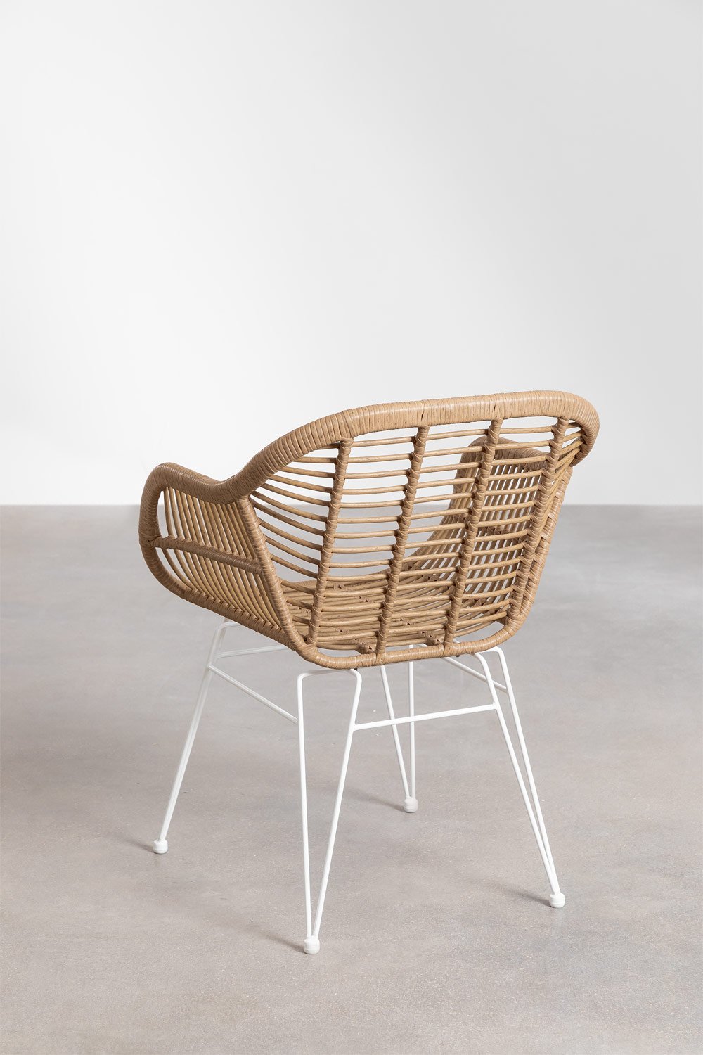 Rechteckiges Tischset 180x90 cm aus Akazienholz und Maupi-Stahl und 6 Zole-Gartenstühle aus synthetischem Korbgeflecht, Galeriebild 7