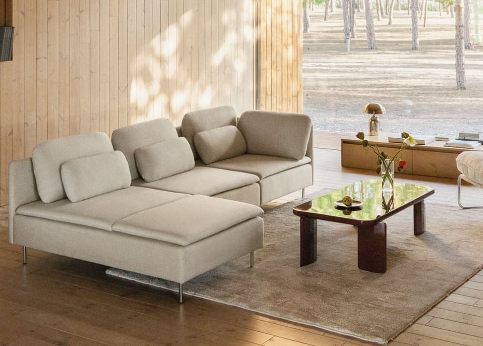 Oriol 3-teiliges Chaiselongue-Modulsofa links mit Eckmodul - Stofffarbe Cremebeige