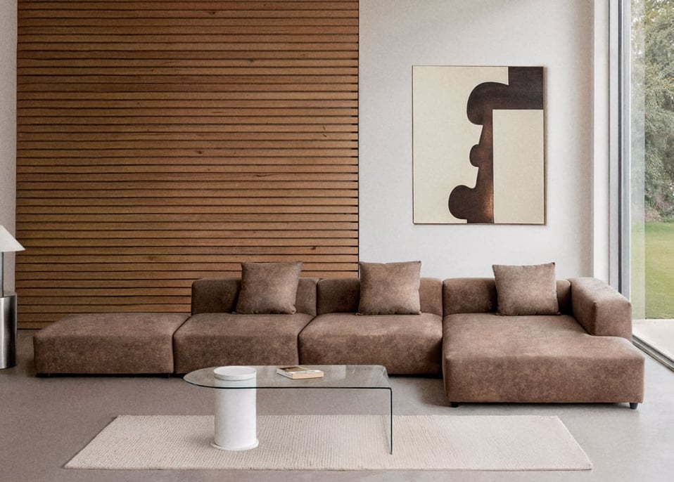 Modulares Ecksofa mit Chaiselongue, 3-teilig mit Hocker ↔︎450 cm Bruna