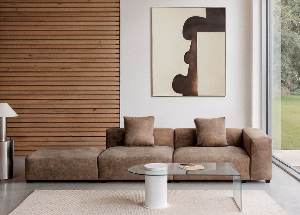 2-teiliges modulares Ecksofa mit hohem Armlehne und Hocker ↔︎345 cm Bruna