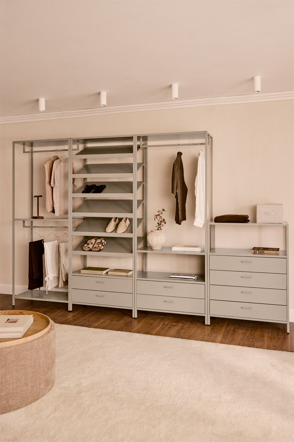 Janine 4-teiliger offener modularer Kleiderschrank mit Stahlschubladen, Galeriebild 1