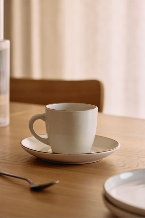 2er-Pack Ronilena Kaffeetassen mit Untertassen aus Steinzeug, 22 cl