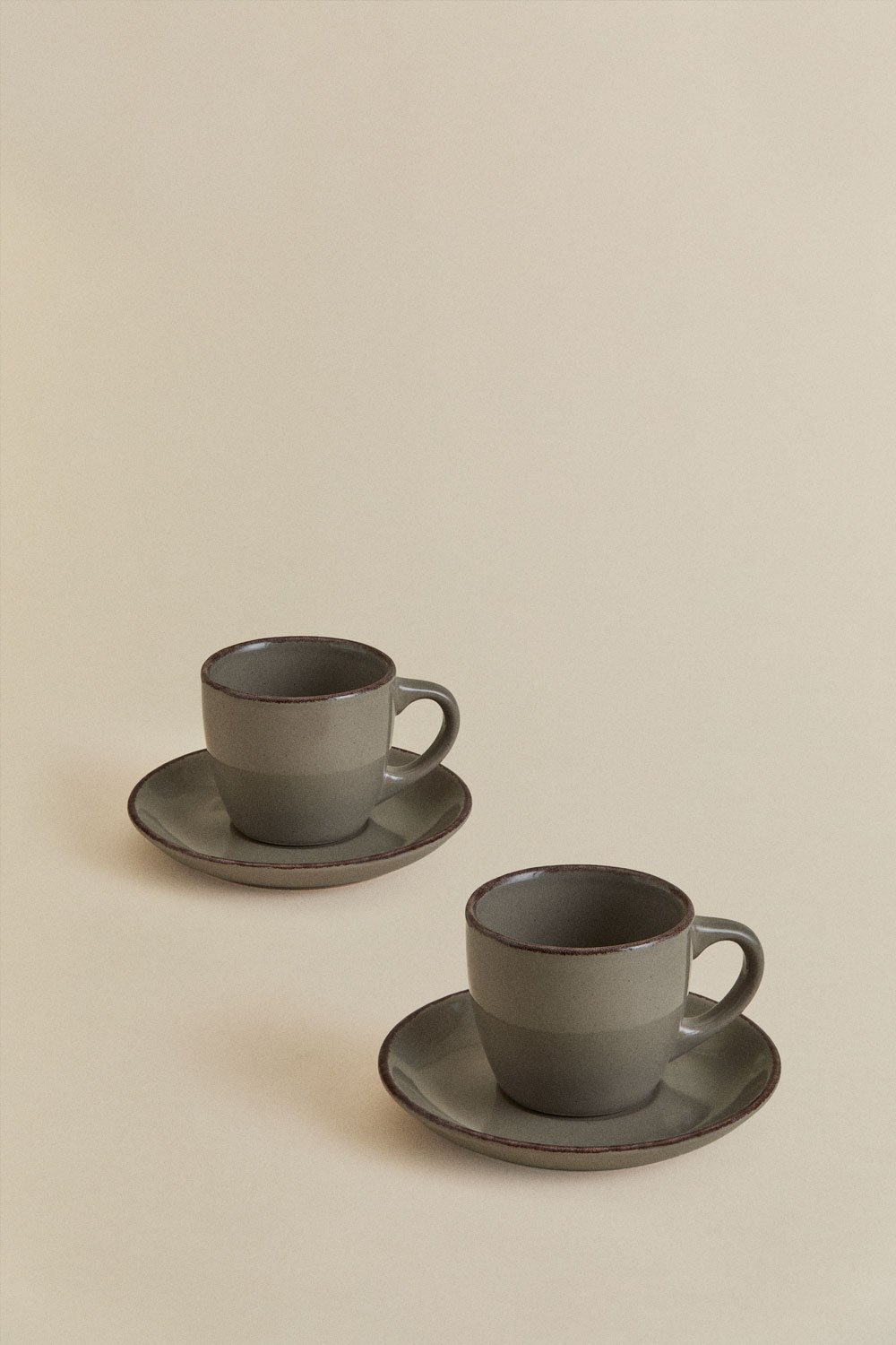 2er-Pack Ronilena Kaffeetassen mit Untertassen aus Steinzeug, 9 cl, Galeriebild 3