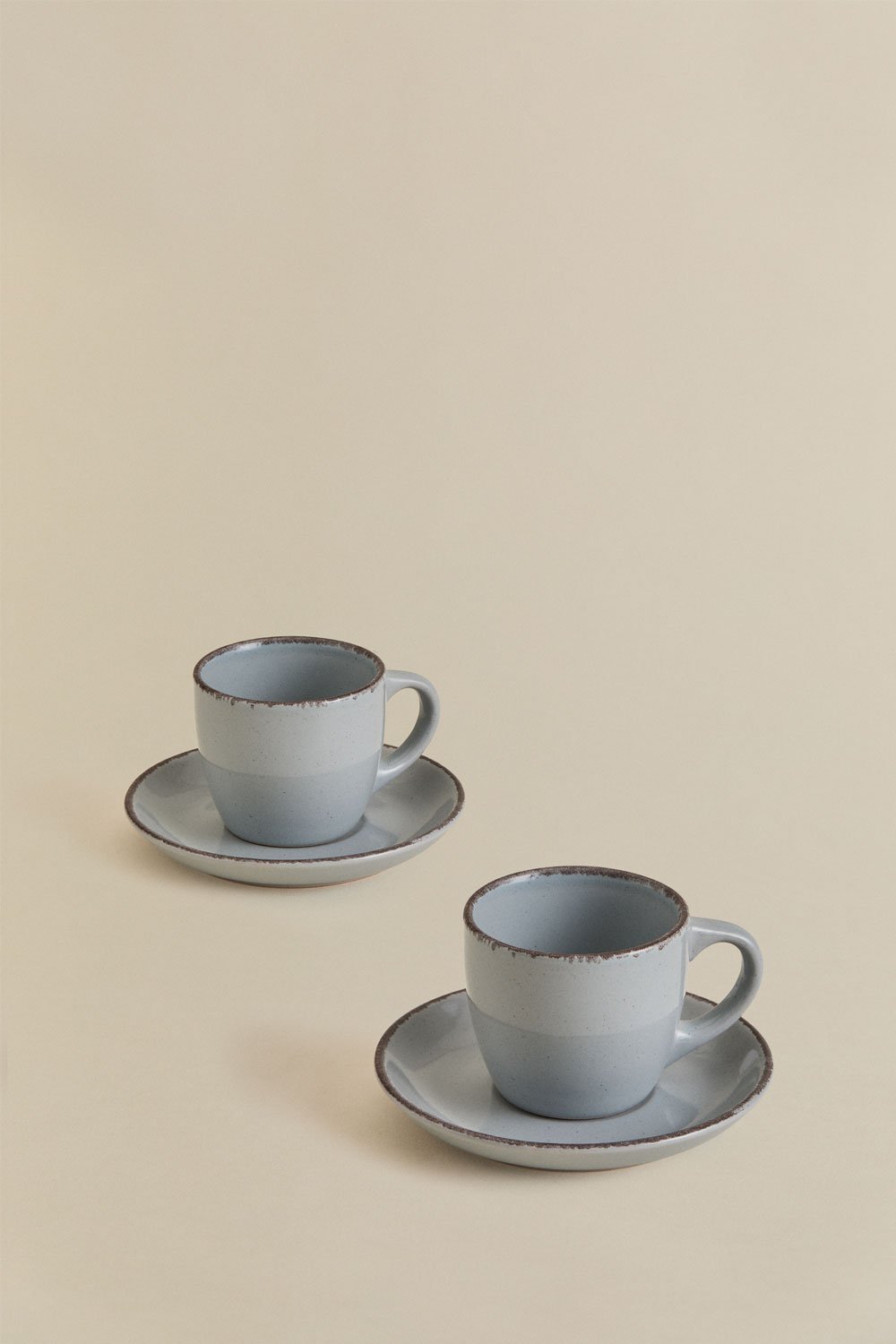 2er-Pack Ronilena Kaffeetassen mit Untertassen aus Steinzeug, 9 cl, Galeriebild 3