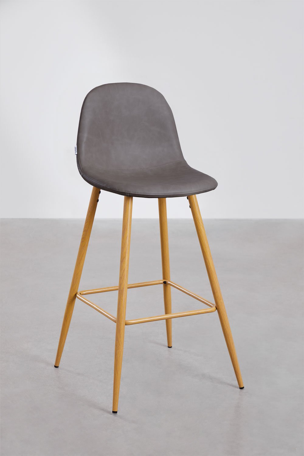 4er-Pack Barhocker 75 cm aus anthrazitgrauem Kunstleder und Beinen mit Holzfinish Glamm, Galeriebild 1