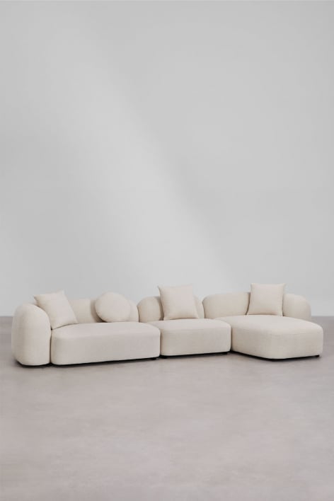 Modulares Sofa mit rechter Chaiselongue, 3-teilig, in Chenille Coco - Dicker Chenille-Stoff Weiß