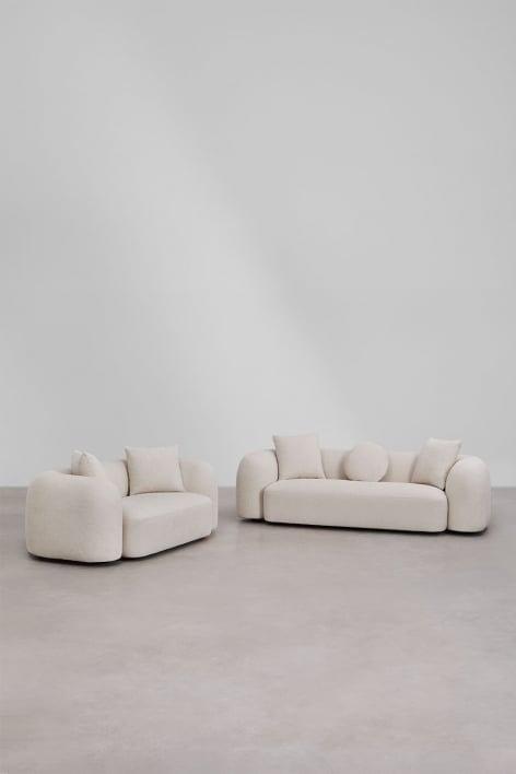 Wohnzimmer-Set mit modularem 3-Sitzer-Sofa und 2-Sitzer-Sofa in Coco Chenille - Dickes Weißes Chenille