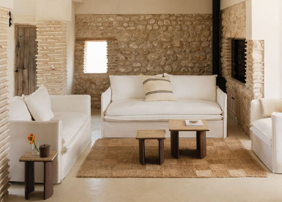 Wohnzimmerset mit 2-Sitzer-Sofa, 3-Sitzer-Sofa und Sessel aus Leinen und Baumwolle Grace