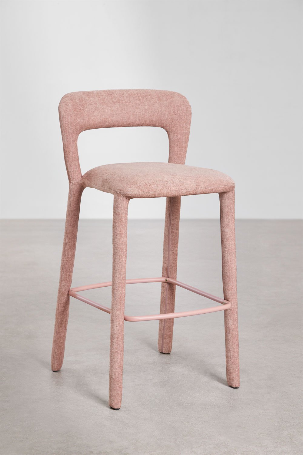 Barhocker 75 cm Rückenlehne Chenille Stoff Rosenquarz Brusel, Galeriebild 3