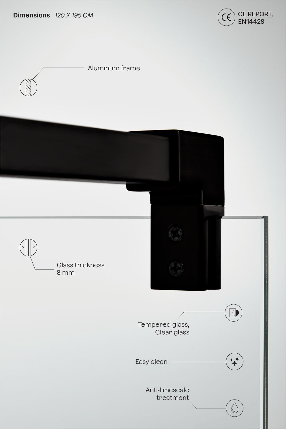 Feste Duschwand mit 8 mm gehärtetem Glas und Bristol-Aluminium, Galeriebild 3