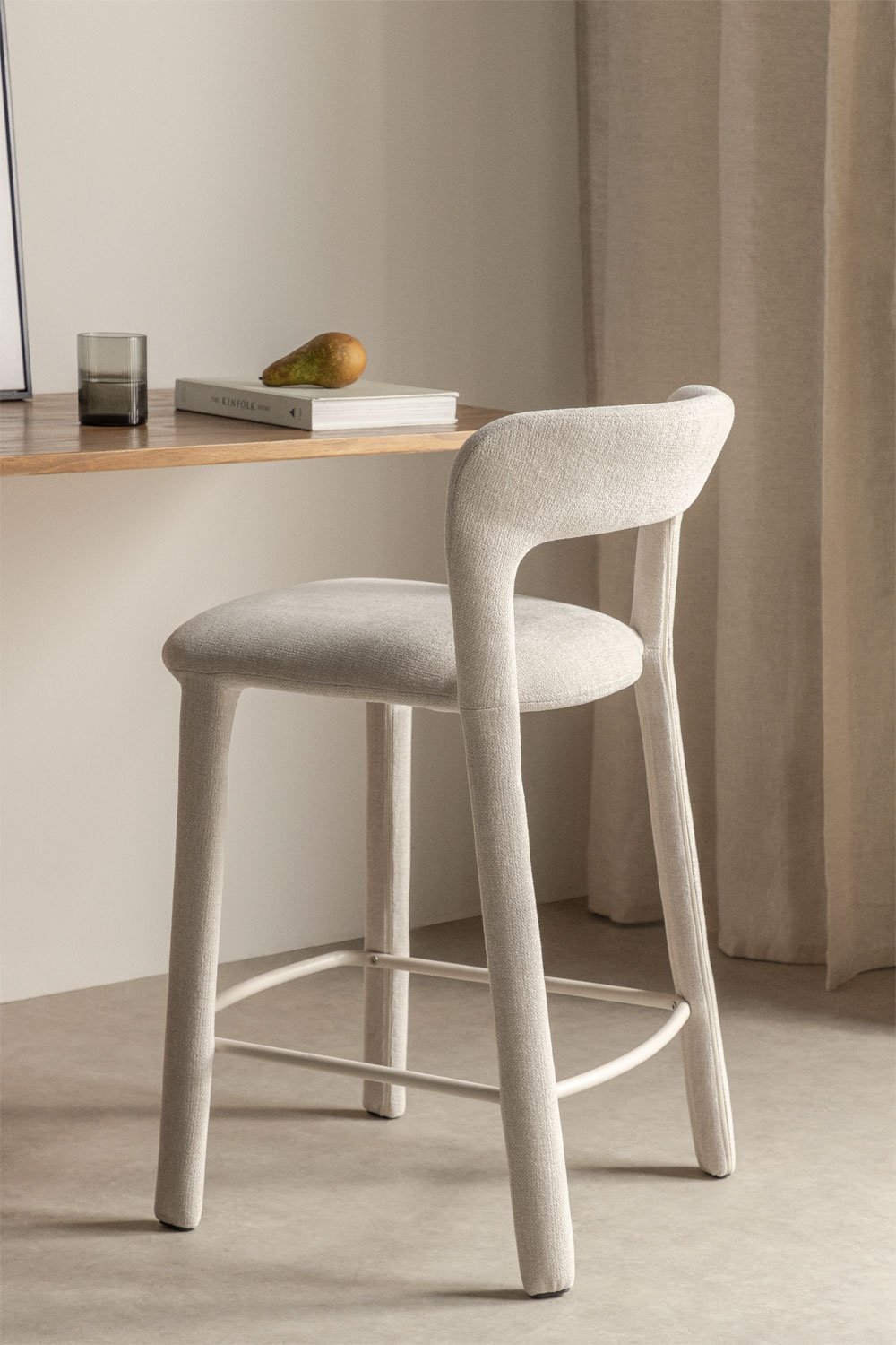 Barhocker 65 cm Rückenlehne Stoff Gebrochenes Weiß Brusel, Galeriebild 1
