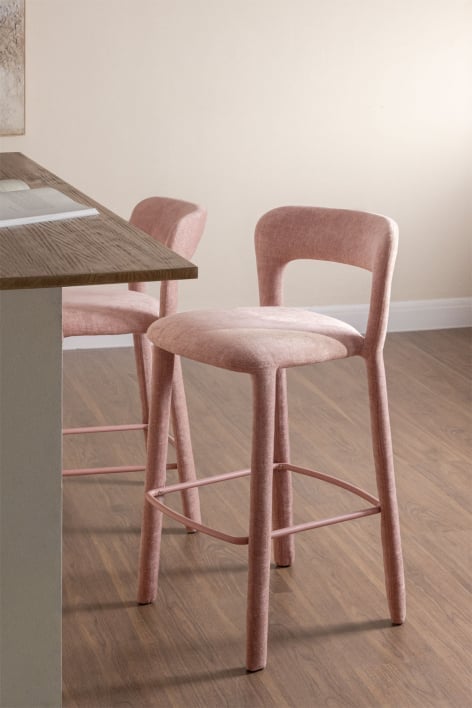 Barhocker 75 cm Rückenlehne Chenille Stoff Rosenquarz Brusel