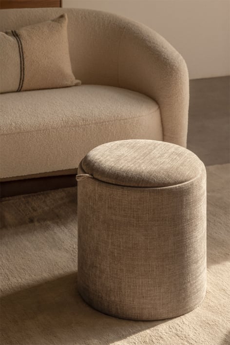 Berkeleni runder gepolsterter Pouf mit Tablett und Aufbewahrung