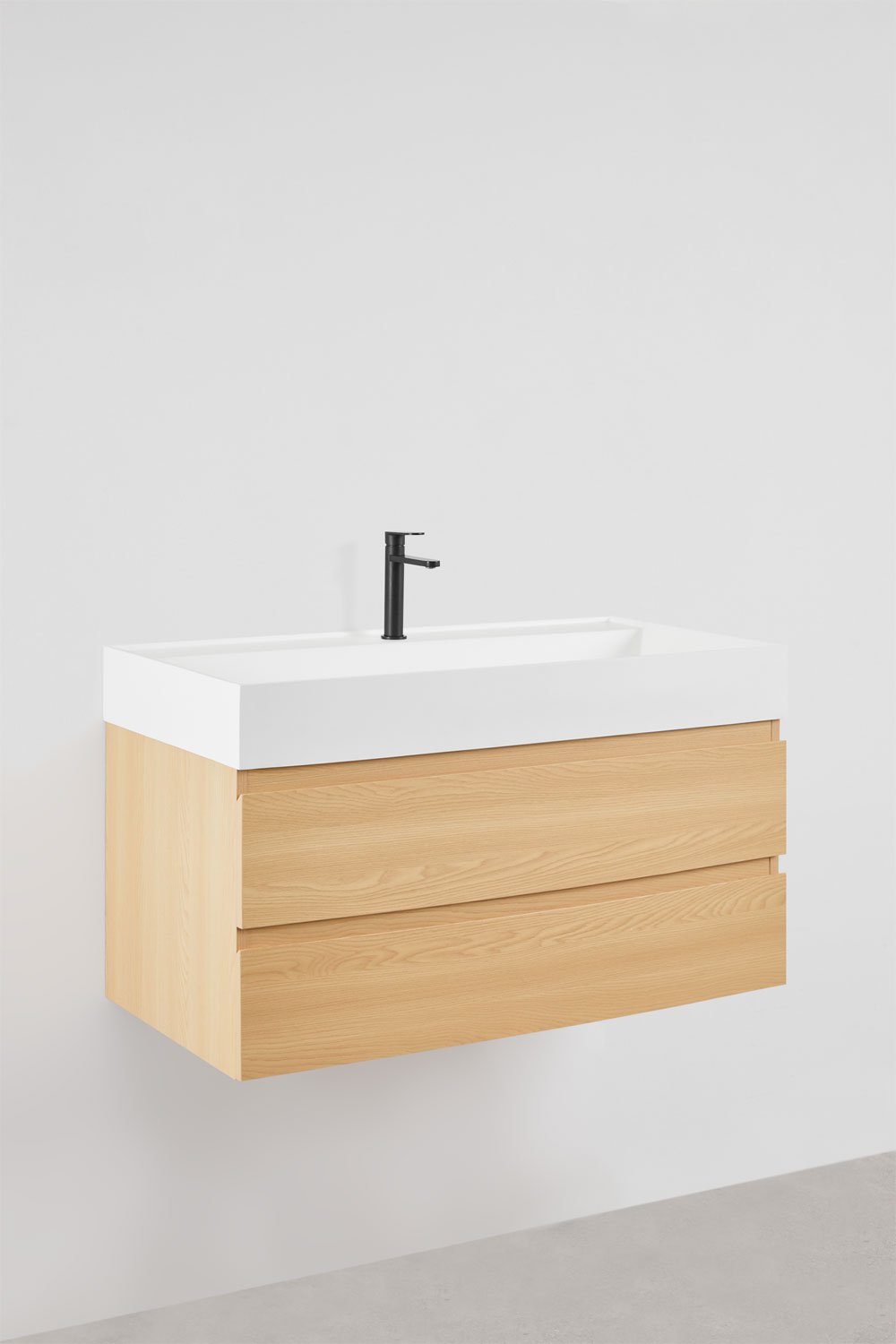 Hängendes Badezimmermöbel-Set aus Holz und Eschenfurnier mit integriertem Waschbecken Ona, Galeriebild 3