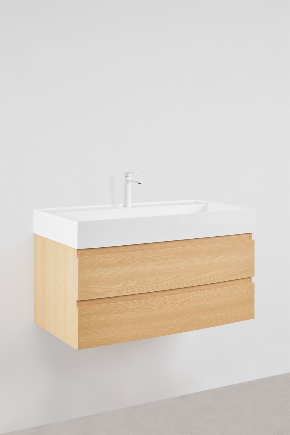 Hängendes Badezimmermöbel-Set aus Holz und Eschenfurnier mit integriertem Waschbecken Ona, Galeriebild 3