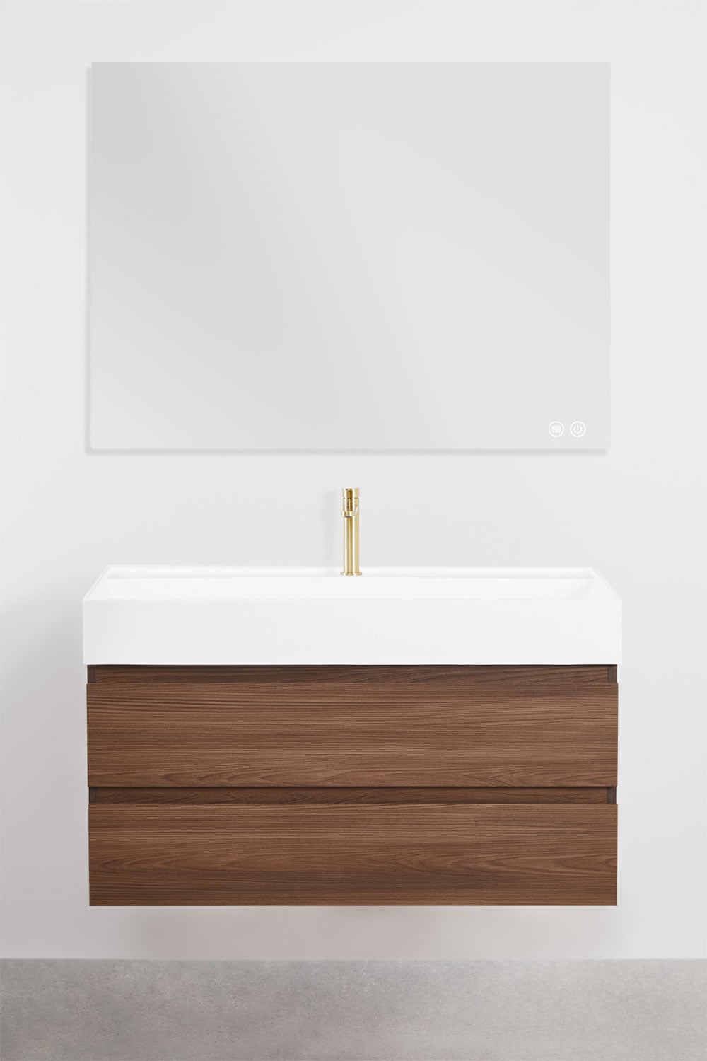 Hängendes Badezimmermöbel-Set aus Holz und Eschenfurnier mit integriertem Waschbecken Ona, Galeriebild 2