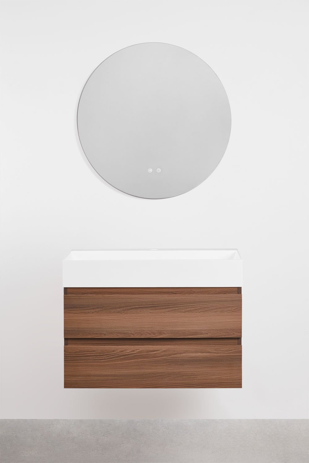 Hängendes Badezimmermöbel-Set aus Holz und Eschenfurnier mit integriertem Waschbecken Ona, Galeriebild 2