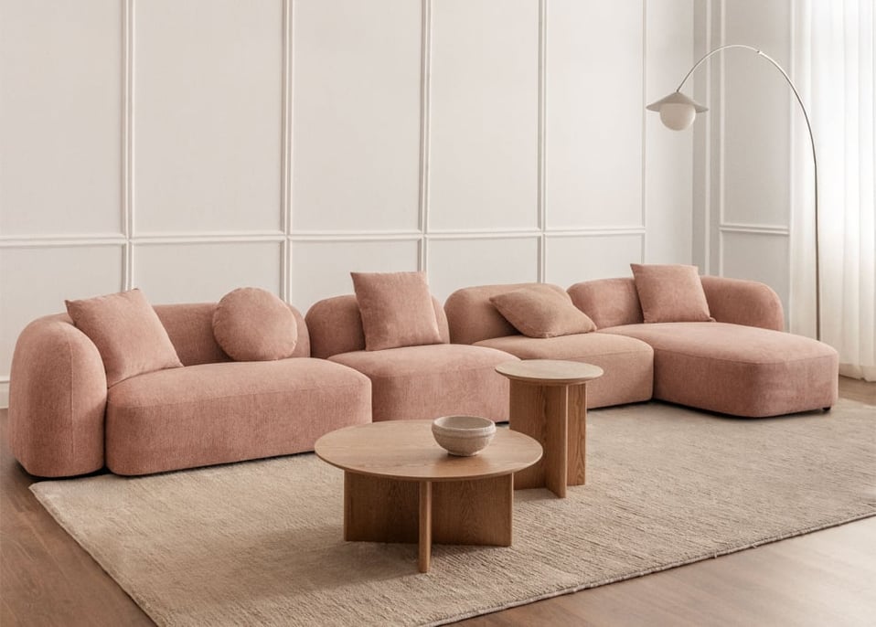 Modulares Sofa mit rechter Chaiselongue, 4-teilig, aus Chenille Coco