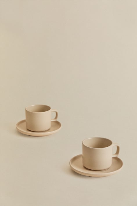 2er-Pack Sillex Kaffeetassen mit Untertassen aus Steinzeug, 26 cl