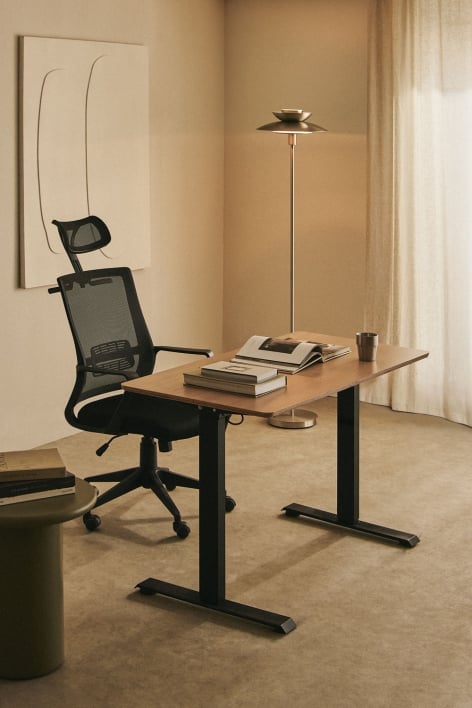 Serpi Rechteckiger elektrischer Lift-Schreibtisch 120x60 cm mit Memory-Funktion aus Holz und Eisen - Braun Eiche