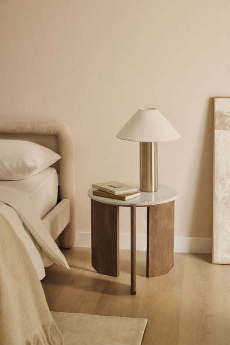 Lavinia runder Nachttisch, Ø50 cm, aus Naturstein und Mangoholz