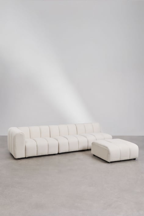 Eliot 3-teiliges Ecksofa und Pouf linksseitig aus Bouclé-Stoff