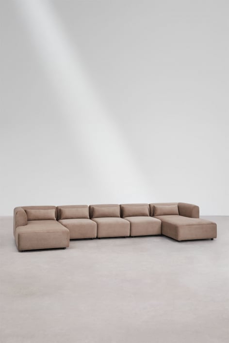 Modulares Sofa mit doppelter Chaiselongue, 5-teilig, Fogler - Kord Kamel Braun