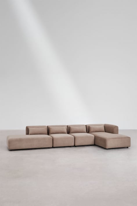 4-teiliges modulares Chaiselongue-Sofa in der rechten Ecke mit Fogler-Chaiselounge - Kord Kamel Braun