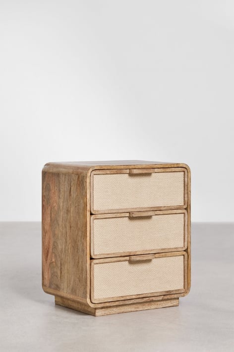 Pack aus 2 rechteckigen Nachttischen 50x35 cm aus Mangoholz, MDF und Jute Abrams