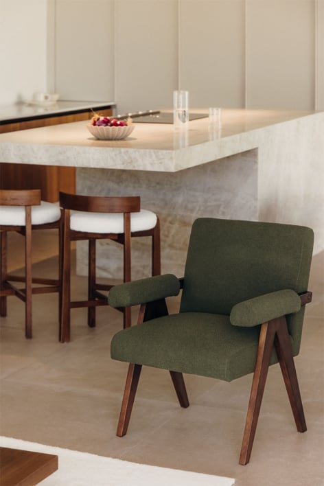 Lucca-Sessel aus Holz und Bouclé-Stoff