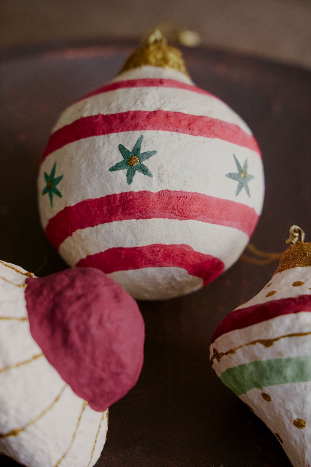 Set aus 3 handgefertigten Weihnachtsschmuck aus Pappmaché Bemot, Galeriebild 2