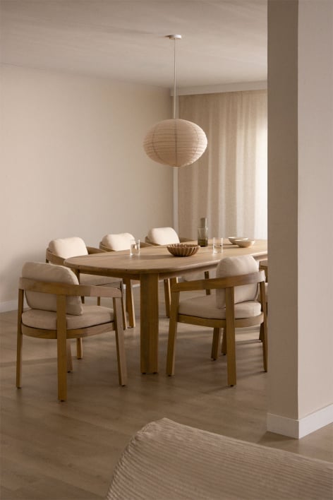 Ovaler Esstisch-Set 240x100 cm aus Akazienholz und 8 Esszimmerstühle aus Akazienholz Uleno