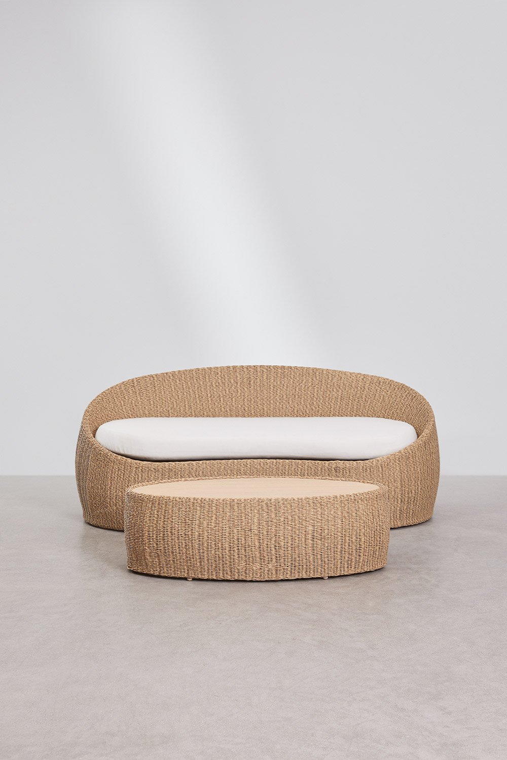 Gartenset mit 3-Sitzer-Sofa und Couchtisch aus Akazienholz und Rattan Clarnyx, Galeriebild 3